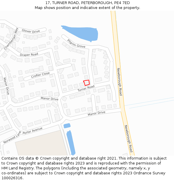 17, TURNER ROAD, PETERBOROUGH, PE4 7ED: Location map and indicative extent of plot