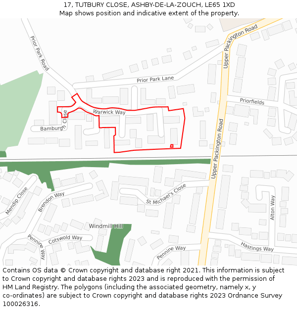 17, TUTBURY CLOSE, ASHBY-DE-LA-ZOUCH, LE65 1XD: Location map and indicative extent of plot