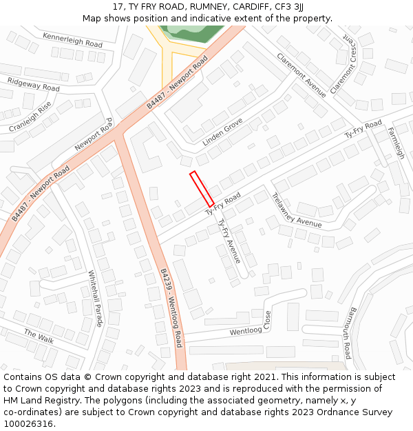 17, TY FRY ROAD, RUMNEY, CARDIFF, CF3 3JJ: Location map and indicative extent of plot