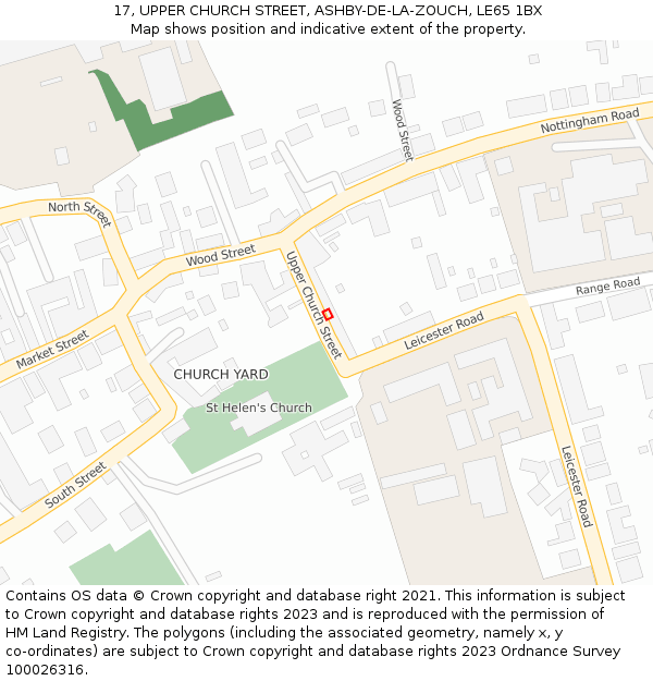 17, UPPER CHURCH STREET, ASHBY-DE-LA-ZOUCH, LE65 1BX: Location map and indicative extent of plot