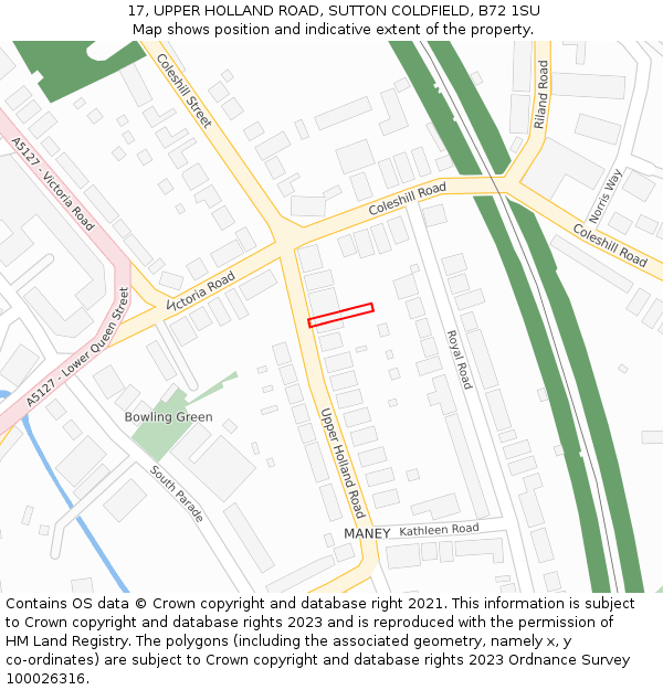 17, UPPER HOLLAND ROAD, SUTTON COLDFIELD, B72 1SU: Location map and indicative extent of plot