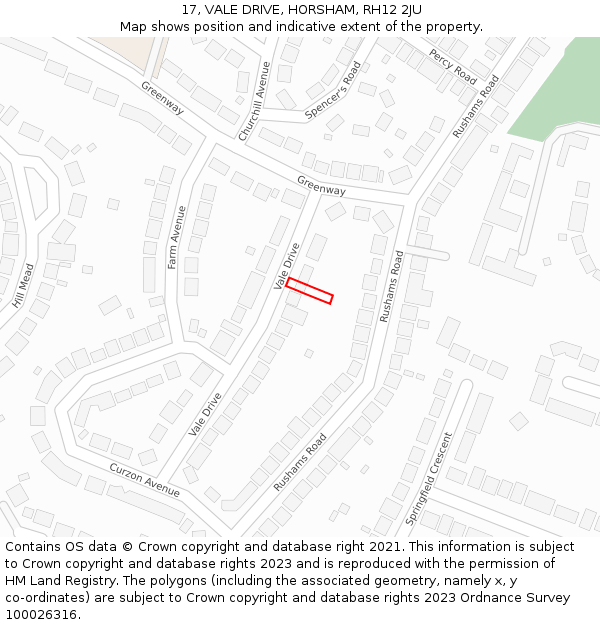 17, VALE DRIVE, HORSHAM, RH12 2JU: Location map and indicative extent of plot