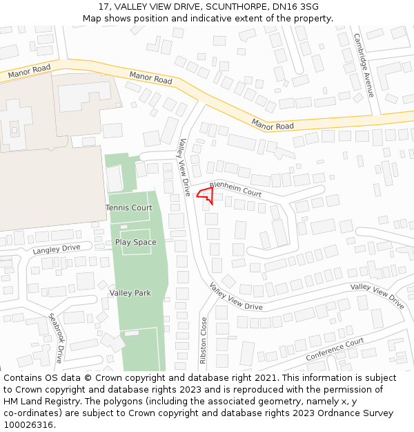 17, VALLEY VIEW DRIVE, SCUNTHORPE, DN16 3SG: Location map and indicative extent of plot