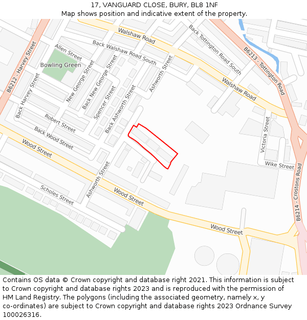 17, VANGUARD CLOSE, BURY, BL8 1NF: Location map and indicative extent of plot