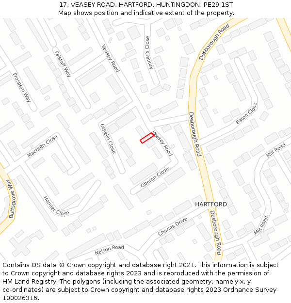 17, VEASEY ROAD, HARTFORD, HUNTINGDON, PE29 1ST: Location map and indicative extent of plot