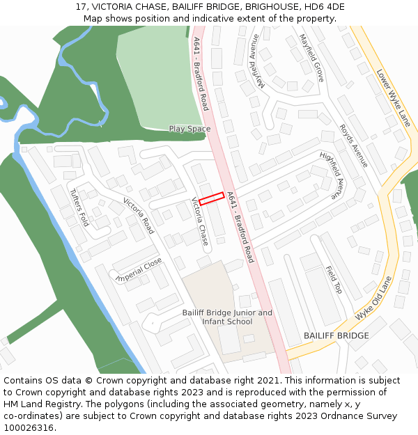 17, VICTORIA CHASE, BAILIFF BRIDGE, BRIGHOUSE, HD6 4DE: Location map and indicative extent of plot