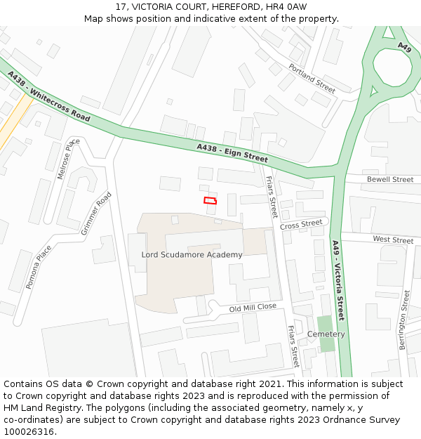 17, VICTORIA COURT, HEREFORD, HR4 0AW: Location map and indicative extent of plot