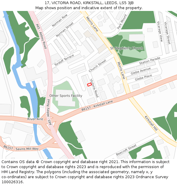 17, VICTORIA ROAD, KIRKSTALL, LEEDS, LS5 3JB: Location map and indicative extent of plot