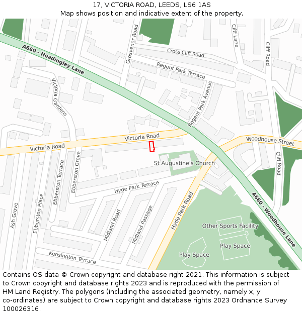 17, VICTORIA ROAD, LEEDS, LS6 1AS: Location map and indicative extent of plot