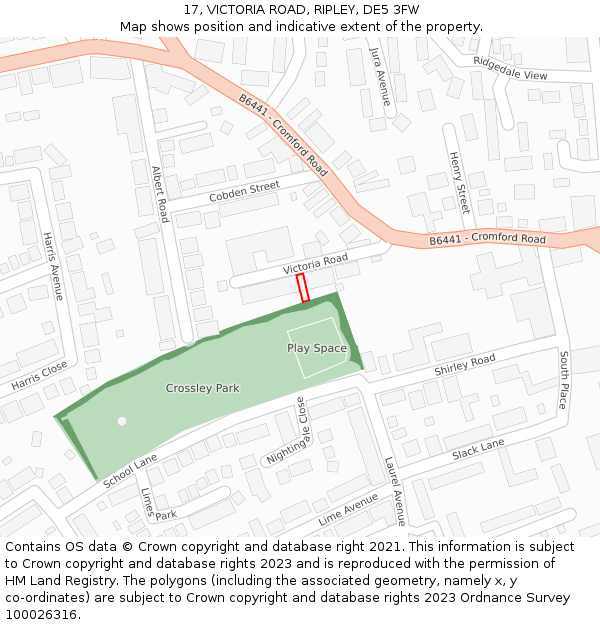 17, VICTORIA ROAD, RIPLEY, DE5 3FW: Location map and indicative extent of plot