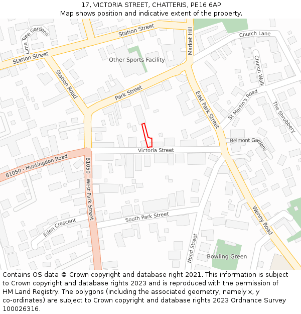17, VICTORIA STREET, CHATTERIS, PE16 6AP: Location map and indicative extent of plot