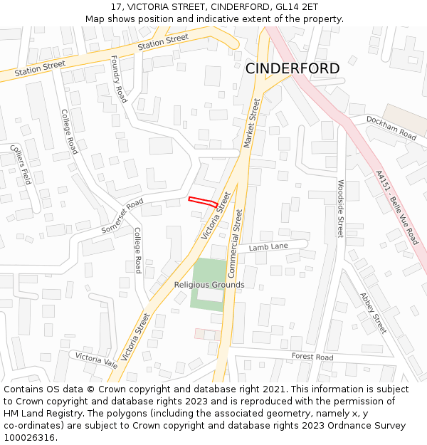 17, VICTORIA STREET, CINDERFORD, GL14 2ET: Location map and indicative extent of plot