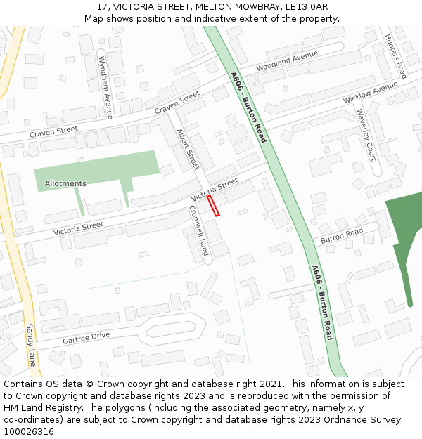 17, VICTORIA STREET, MELTON MOWBRAY, LE13 0AR: Location map and indicative extent of plot