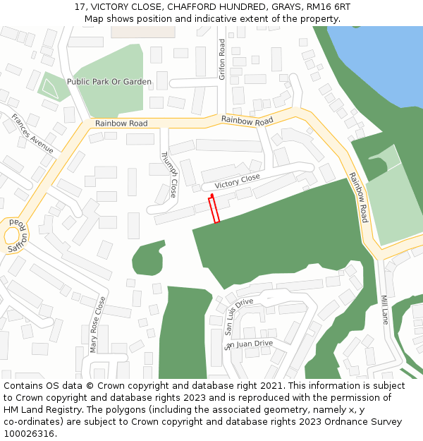 17, VICTORY CLOSE, CHAFFORD HUNDRED, GRAYS, RM16 6RT: Location map and indicative extent of plot