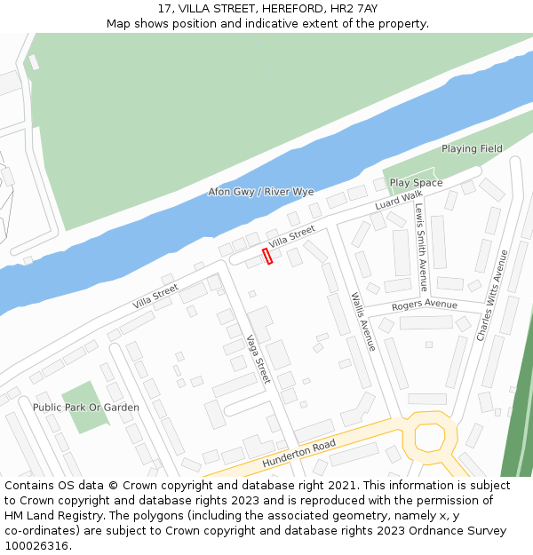 17, VILLA STREET, HEREFORD, HR2 7AY: Location map and indicative extent of plot