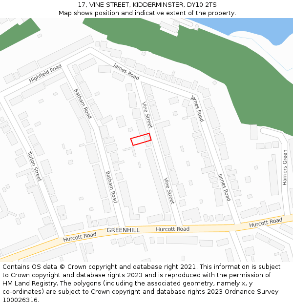 17, VINE STREET, KIDDERMINSTER, DY10 2TS: Location map and indicative extent of plot