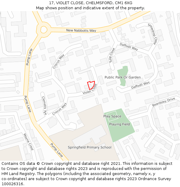 17, VIOLET CLOSE, CHELMSFORD, CM1 6XG: Location map and indicative extent of plot