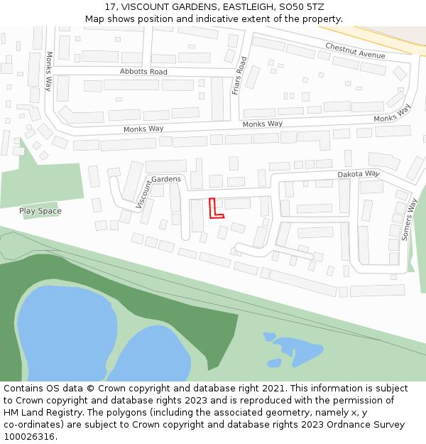 17, VISCOUNT GARDENS, EASTLEIGH, SO50 5TZ: Location map and indicative extent of plot