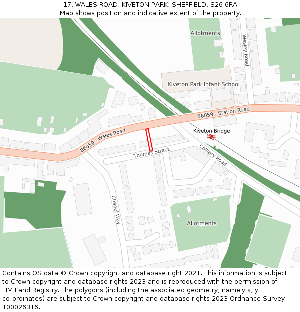 17, WALES ROAD, KIVETON PARK, SHEFFIELD, S26 6RA: Location map and indicative extent of plot