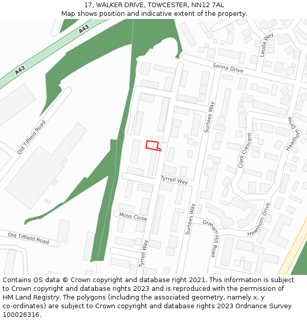 17, WALKER DRIVE, TOWCESTER, NN12 7AL: Location map and indicative extent of plot