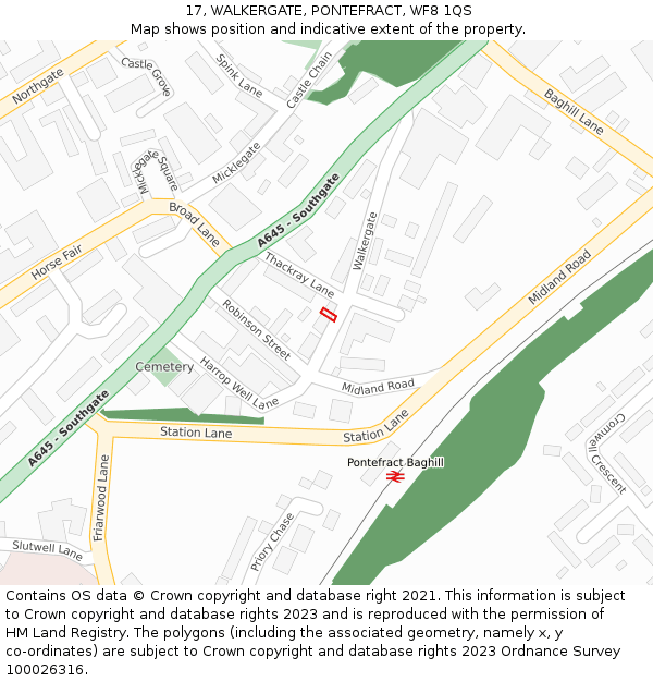 17, WALKERGATE, PONTEFRACT, WF8 1QS: Location map and indicative extent of plot