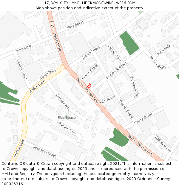 17, WALKLEY LANE, HECKMONDWIKE, WF16 0NA: Location map and indicative extent of plot