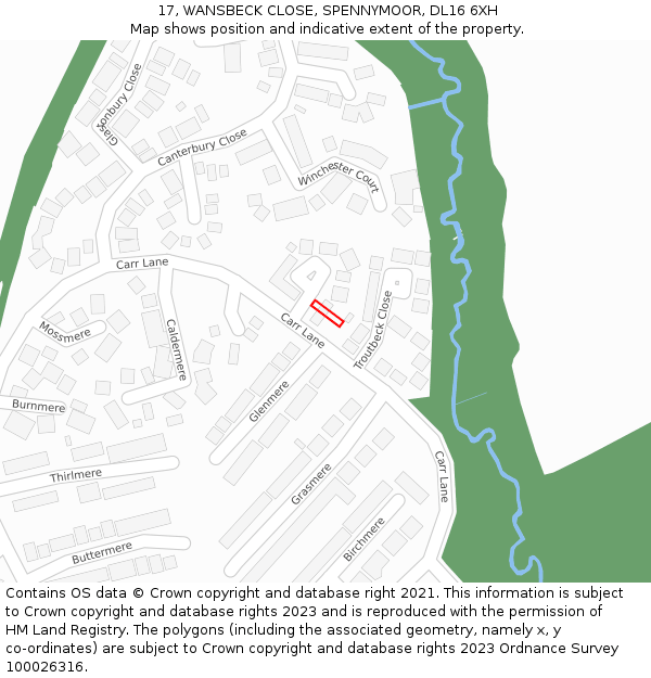 17, WANSBECK CLOSE, SPENNYMOOR, DL16 6XH: Location map and indicative extent of plot
