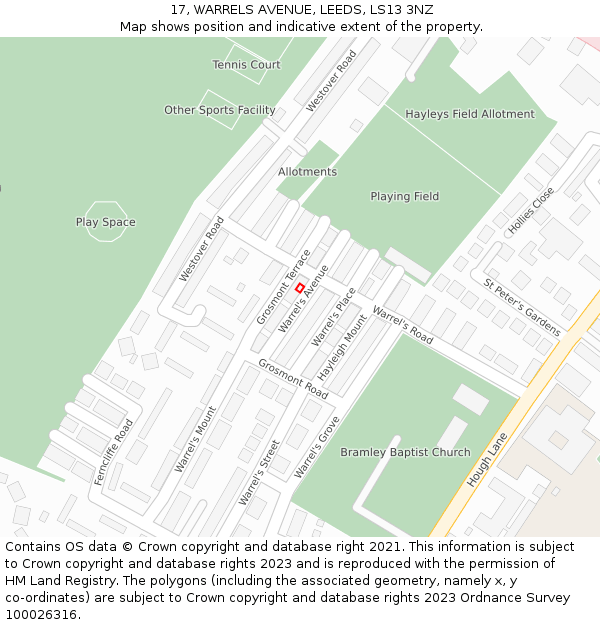 17, WARRELS AVENUE, LEEDS, LS13 3NZ: Location map and indicative extent of plot