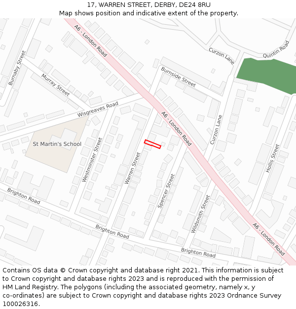 17, WARREN STREET, DERBY, DE24 8RU: Location map and indicative extent of plot