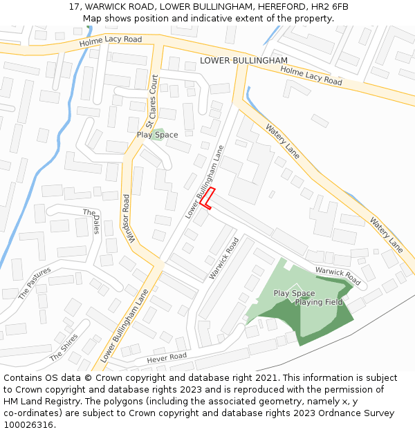 17, WARWICK ROAD, LOWER BULLINGHAM, HEREFORD, HR2 6FB: Location map and indicative extent of plot