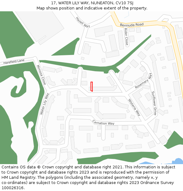 17, WATER LILY WAY, NUNEATON, CV10 7SJ: Location map and indicative extent of plot