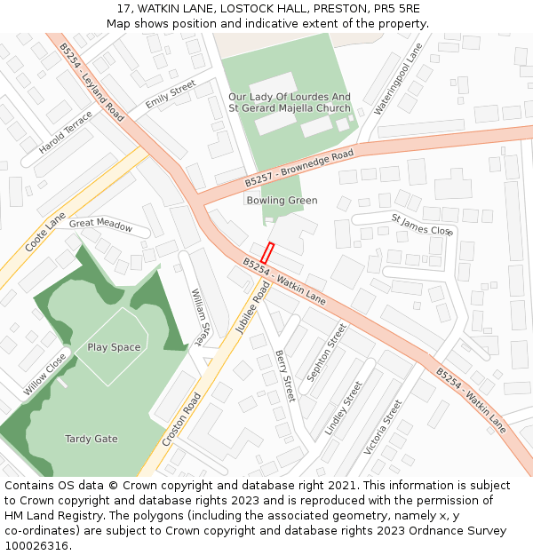 17, WATKIN LANE, LOSTOCK HALL, PRESTON, PR5 5RE: Location map and indicative extent of plot