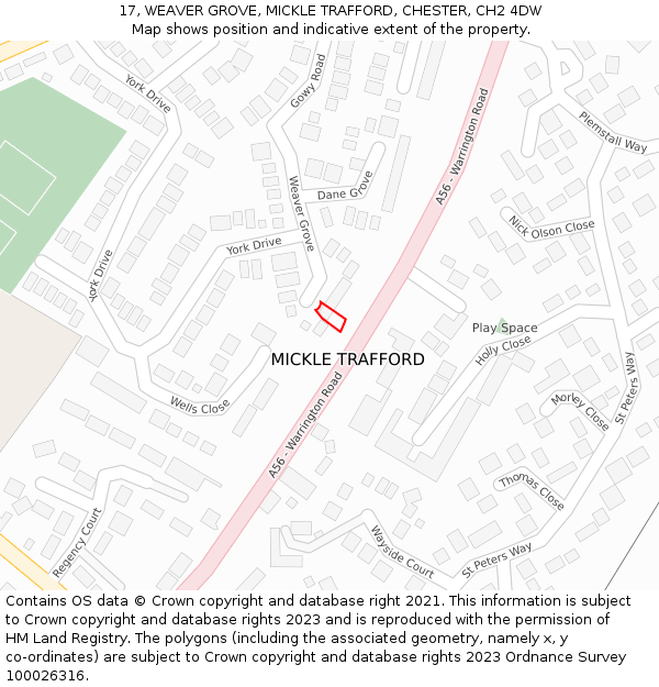 17, WEAVER GROVE, MICKLE TRAFFORD, CHESTER, CH2 4DW: Location map and indicative extent of plot