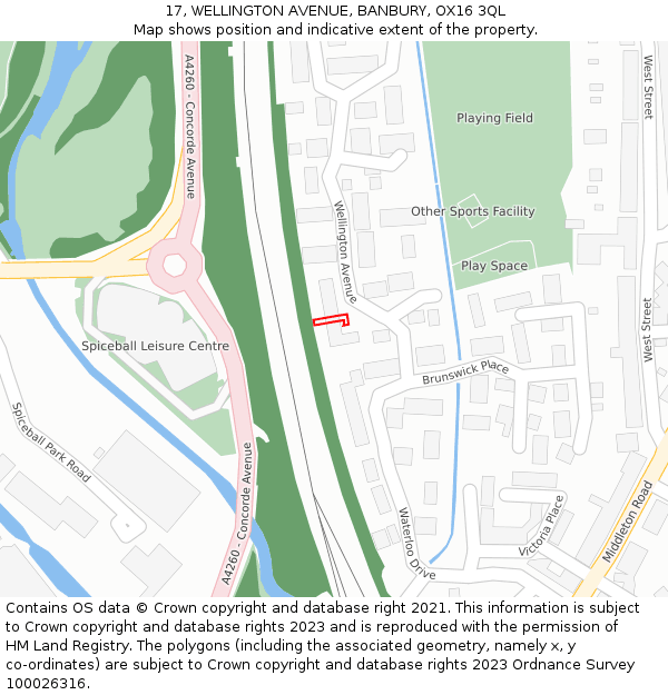 17, WELLINGTON AVENUE, BANBURY, OX16 3QL: Location map and indicative extent of plot