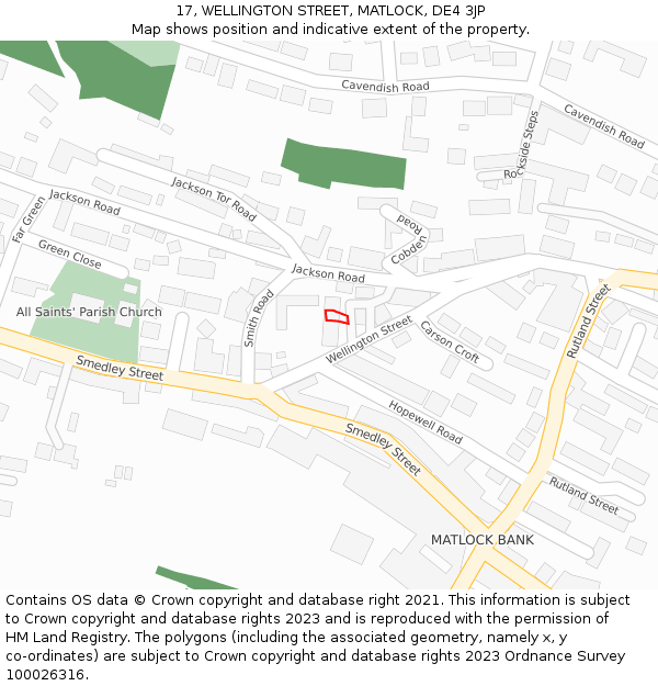 17, WELLINGTON STREET, MATLOCK, DE4 3JP: Location map and indicative extent of plot