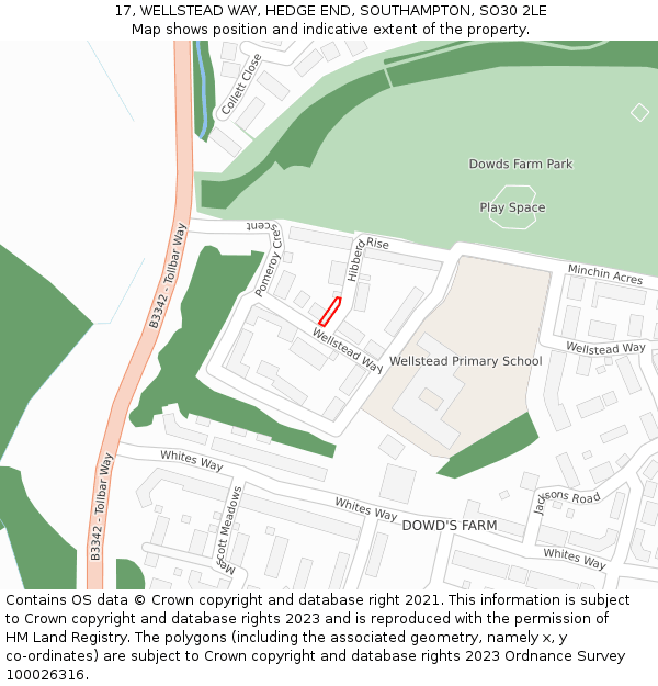 17, WELLSTEAD WAY, HEDGE END, SOUTHAMPTON, SO30 2LE: Location map and indicative extent of plot