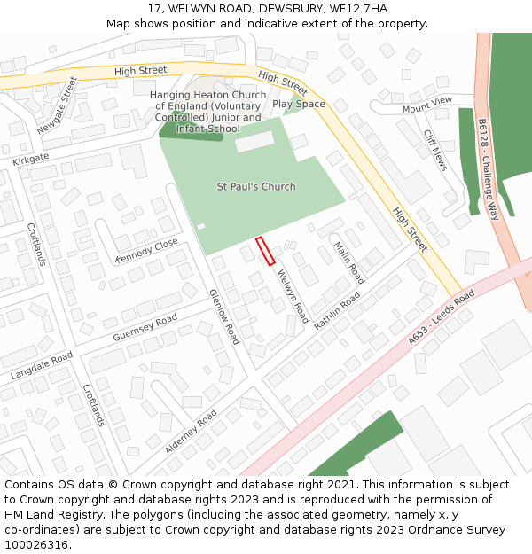 17, WELWYN ROAD, DEWSBURY, WF12 7HA: Location map and indicative extent of plot