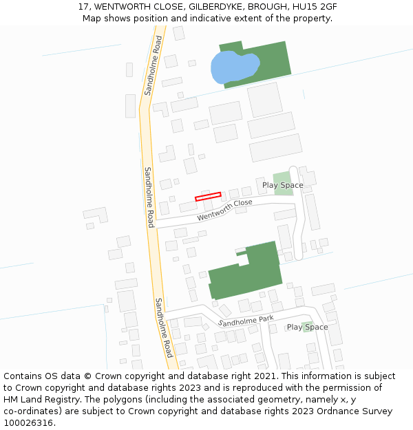 17, WENTWORTH CLOSE, GILBERDYKE, BROUGH, HU15 2GF: Location map and indicative extent of plot