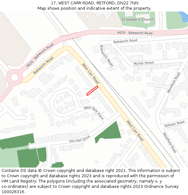 17, WEST CARR ROAD, RETFORD, DN22 7NN: Location map and indicative extent of plot