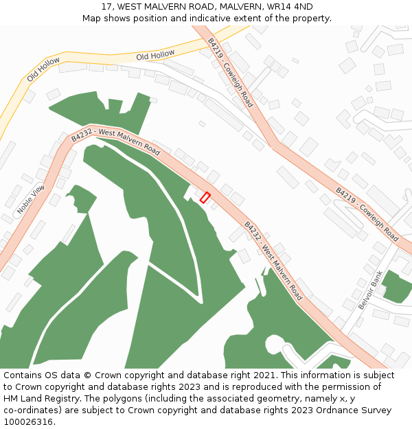 17, WEST MALVERN ROAD, MALVERN, WR14 4ND: Location map and indicative extent of plot