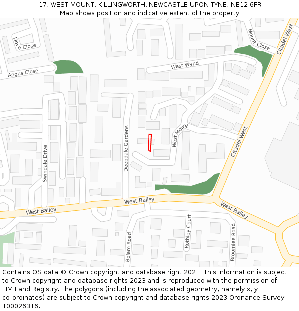 17, WEST MOUNT, KILLINGWORTH, NEWCASTLE UPON TYNE, NE12 6FR: Location map and indicative extent of plot