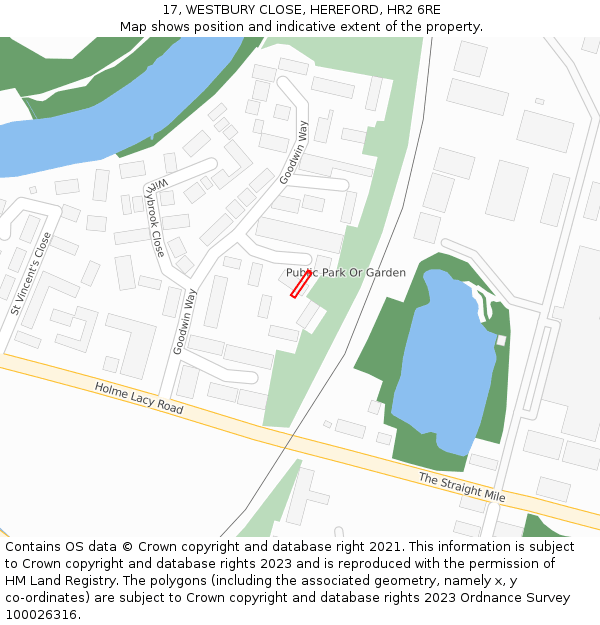 17, WESTBURY CLOSE, HEREFORD, HR2 6RE: Location map and indicative extent of plot