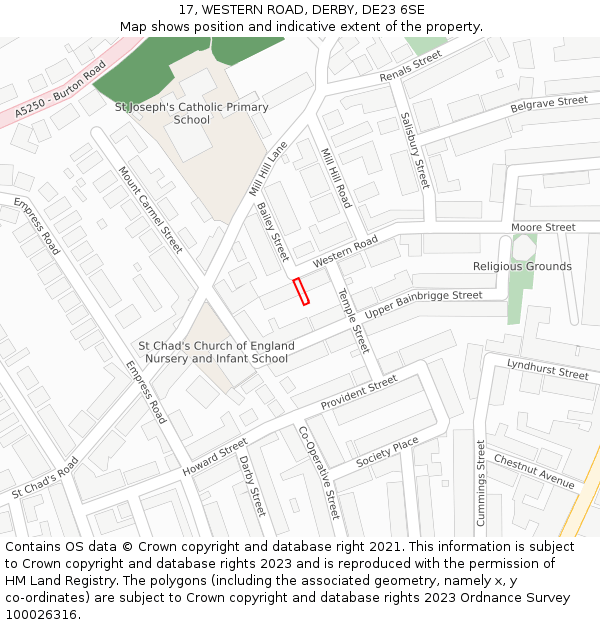 17, WESTERN ROAD, DERBY, DE23 6SE: Location map and indicative extent of plot