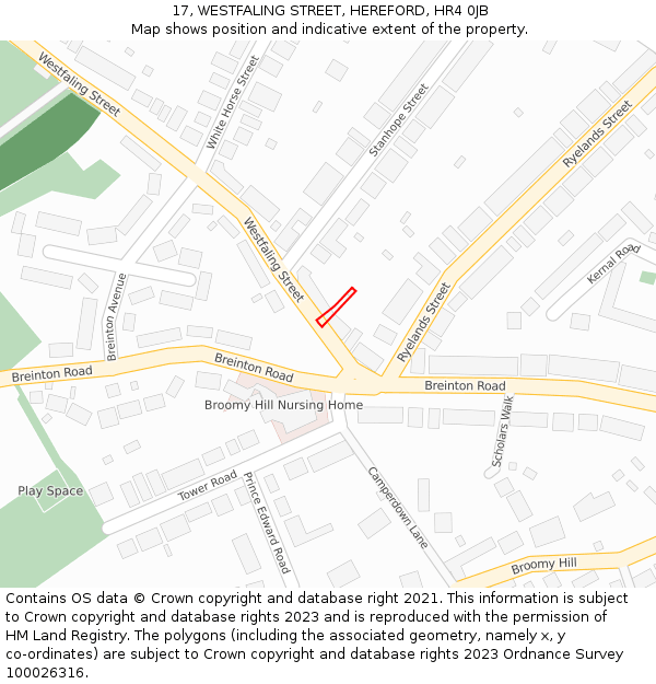 17, WESTFALING STREET, HEREFORD, HR4 0JB: Location map and indicative extent of plot