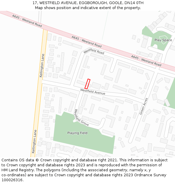 17, WESTFIELD AVENUE, EGGBOROUGH, GOOLE, DN14 0TH: Location map and indicative extent of plot