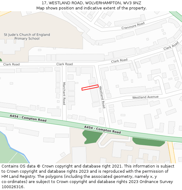 17, WESTLAND ROAD, WOLVERHAMPTON, WV3 9NZ: Location map and indicative extent of plot