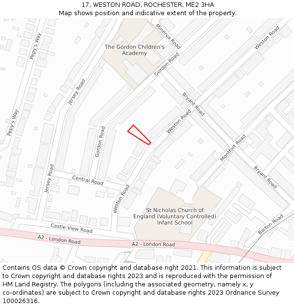 17, WESTON ROAD, ROCHESTER, ME2 3HA: Location map and indicative extent of plot