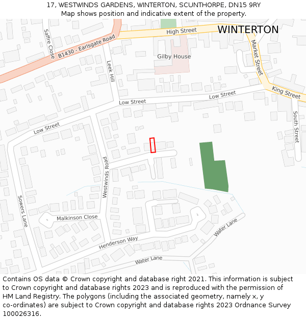 17, WESTWINDS GARDENS, WINTERTON, SCUNTHORPE, DN15 9RY: Location map and indicative extent of plot