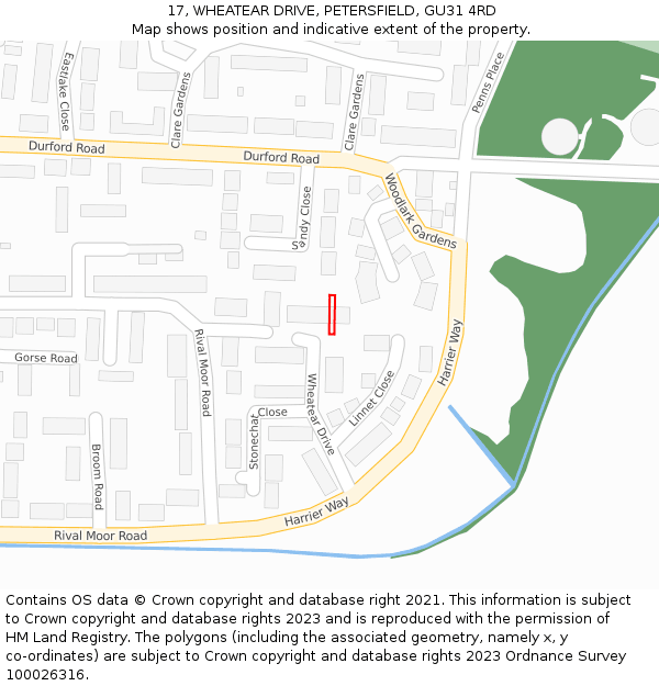 17, WHEATEAR DRIVE, PETERSFIELD, GU31 4RD: Location map and indicative extent of plot
