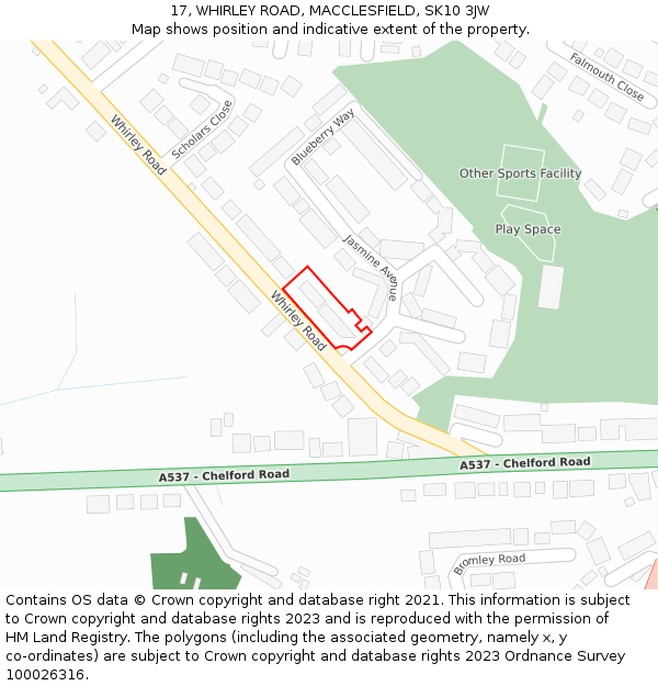 17, WHIRLEY ROAD, MACCLESFIELD, SK10 3JW: Location map and indicative extent of plot